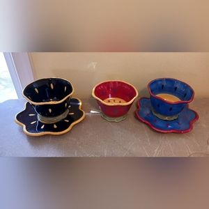 Susan Winget Garden Bright 2 plates with matching cups plus 1 cup